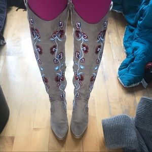 Over the knee embroidered boots